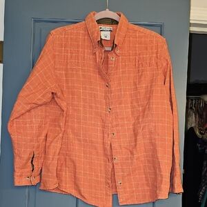 Columbia Vibrant Orange Salmon  Checkered Flannel Quilted Shirt XLarge Layer